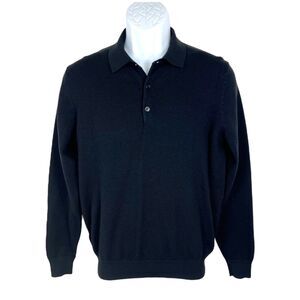 MNG Mango Man Sweater Men Medium Black Long Sleeve Polo Pullover Knit Wool Blend